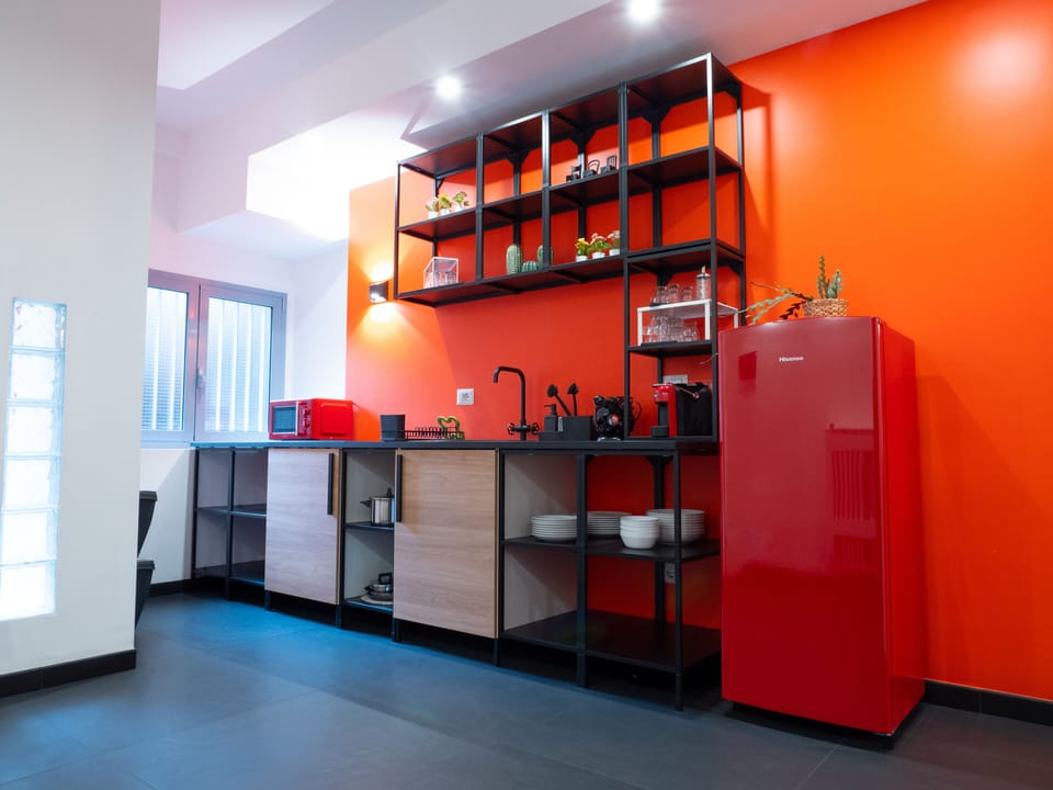 Full-size fridge, microwave, stovetop, espresso maker