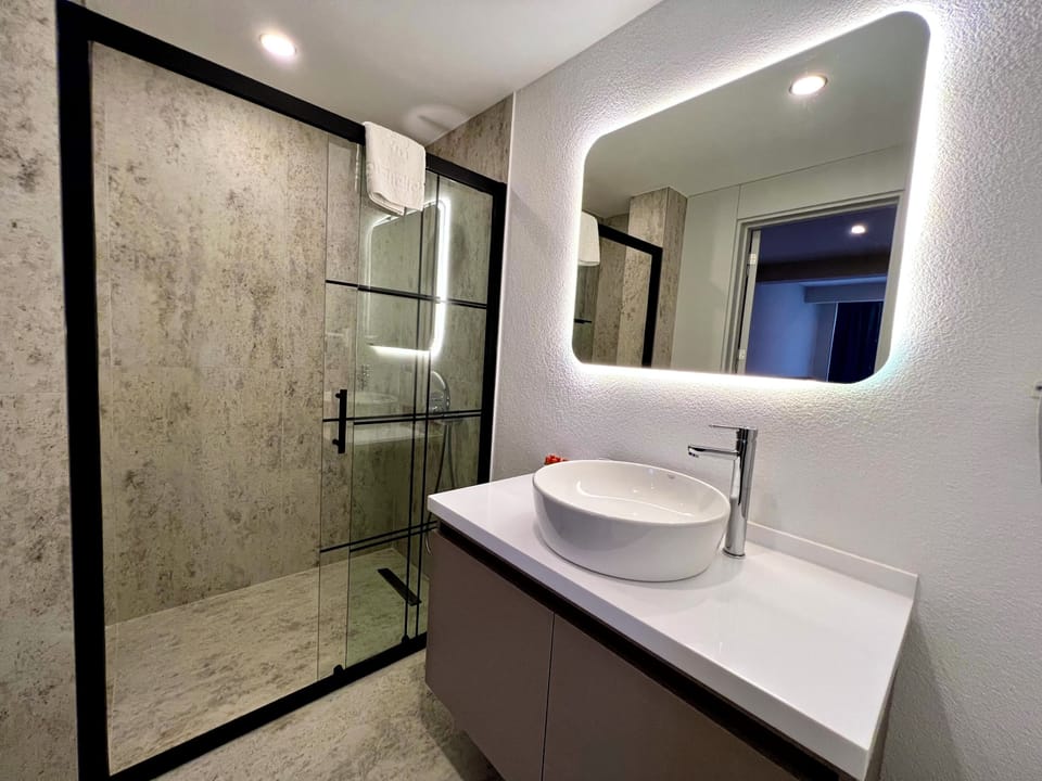 Shower, free toiletries, hair dryer, slippers