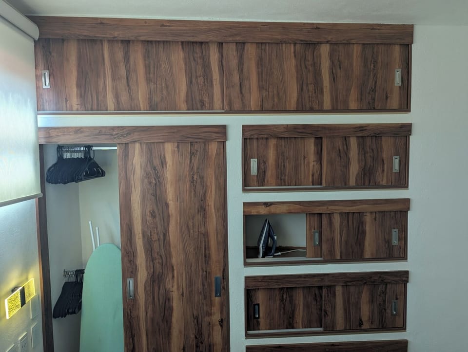 1 bedroom, desk, blackout drapes, iron/ironing board