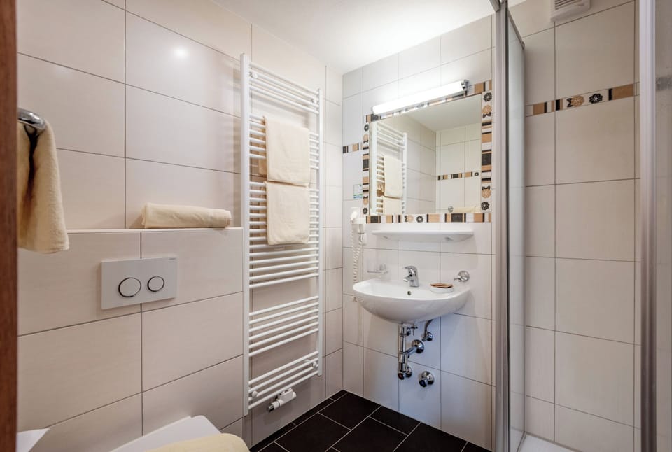 Triple Room, Balcony (Kolmspitze) | Bathroom | Hair dryer, towels