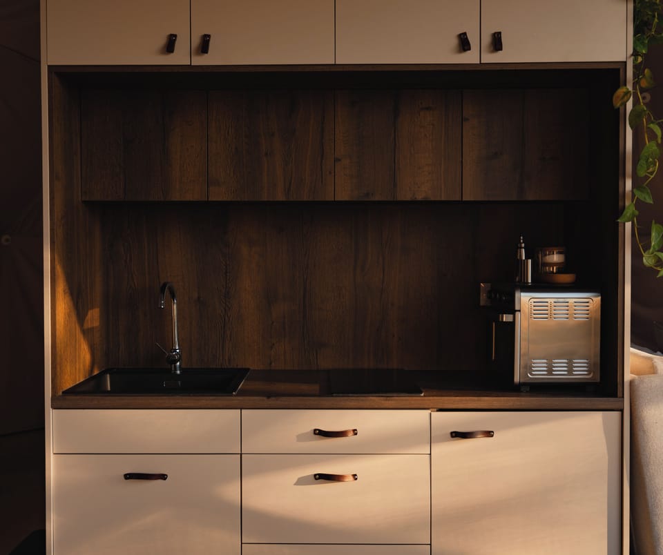 Mini-fridge, microwave, stovetop, espresso maker