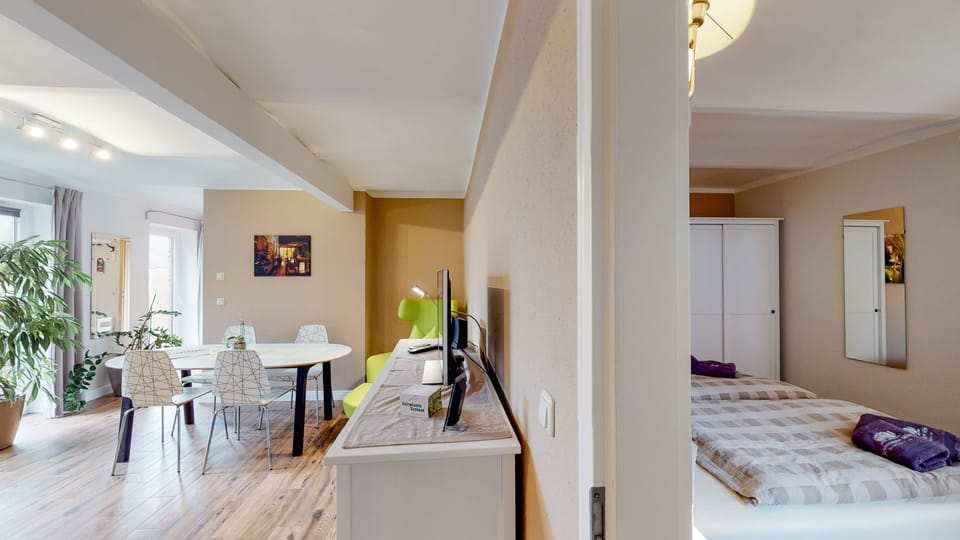 Deluxe Suite | Living area | 32-cm flat-screen TV with satellite channels, printers