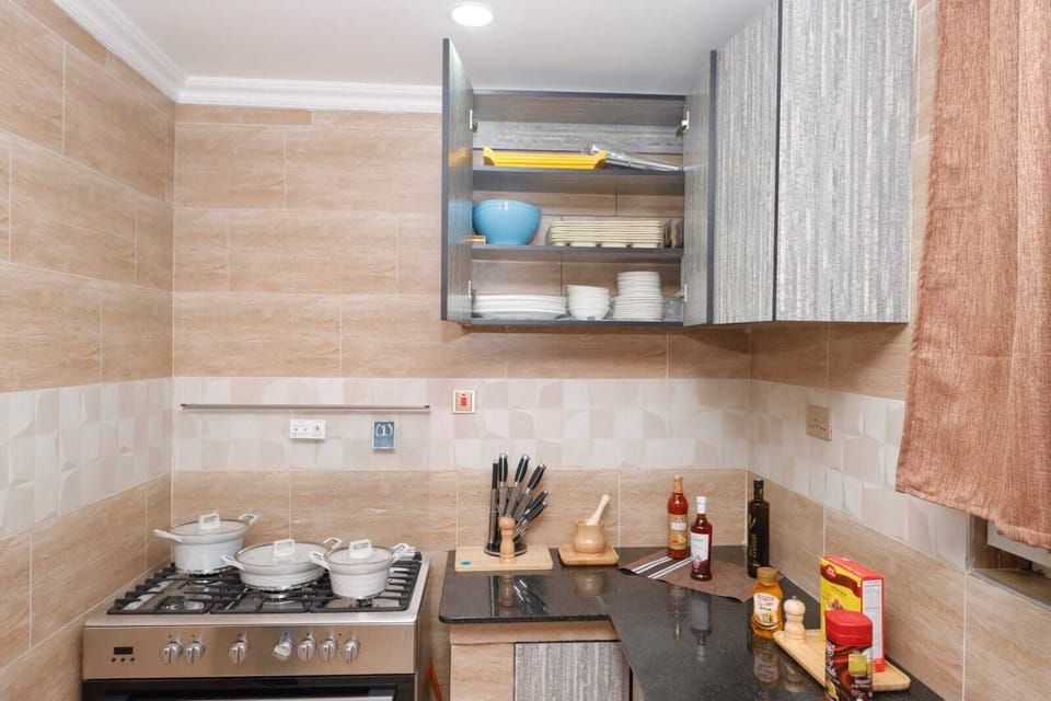 Executive Apartment | Private kitchen | Fridge, microwave, cookware/dishes/utensils