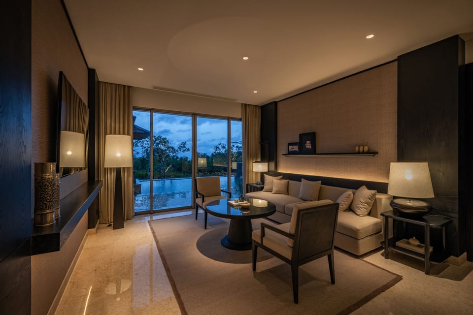 2BR Ocean View Residence with Pool | Living room | 55-inch LED TV with cable channels