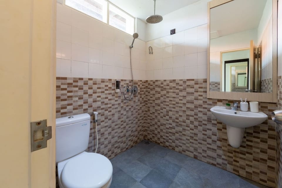 Shower, free toiletries, bidet, towels