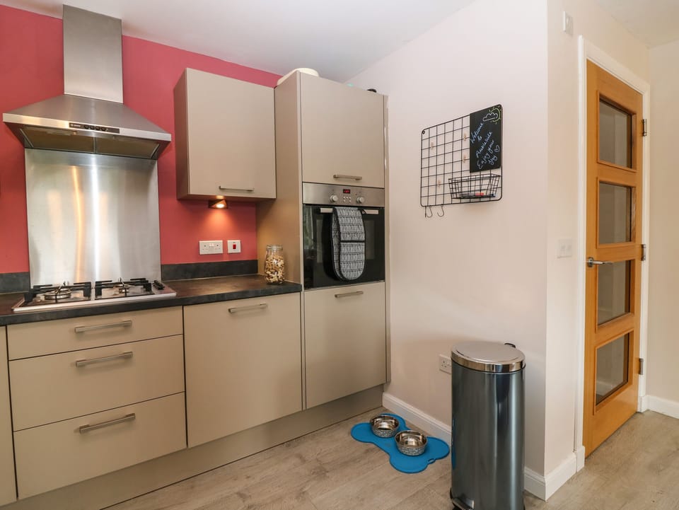 Fridge, electric kettle, toaster, cookware/dishes/utensils