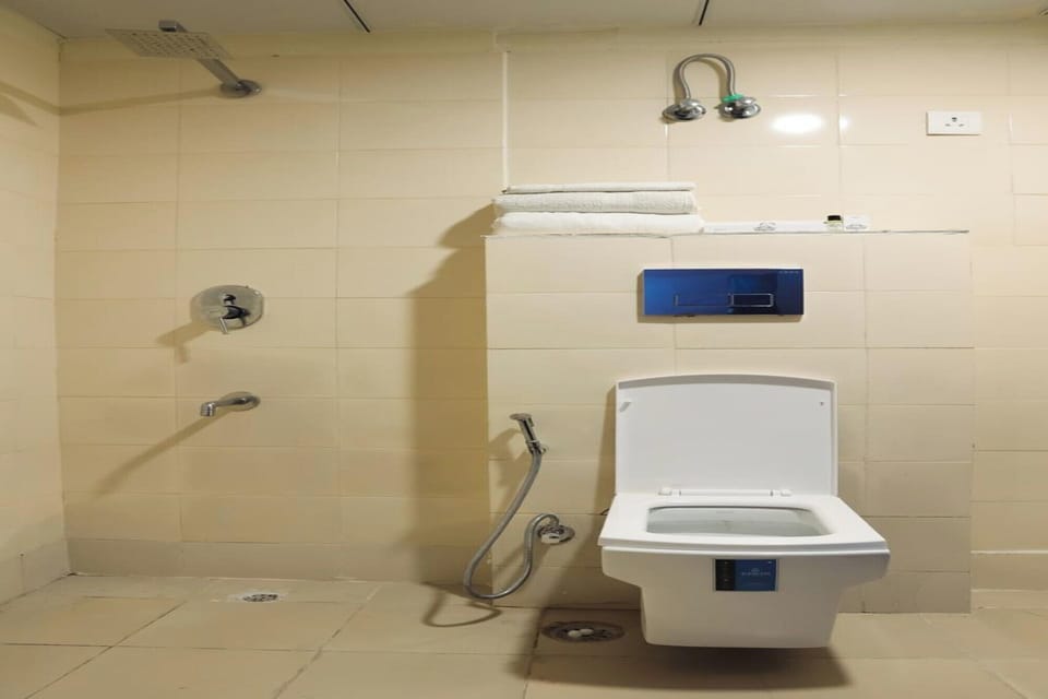 Shower, slippers, towels