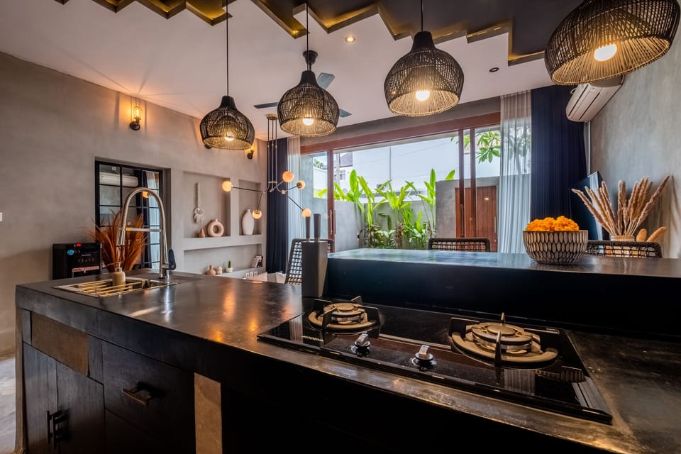 Villa | Private kitchen | Fridge, microwave, stovetop, electric kettle