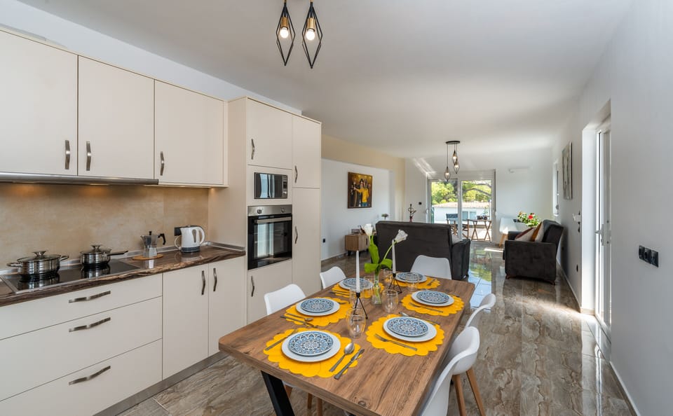 Luxury Apartment | Private kitchen | Fridge, microwave, oven, stovetop