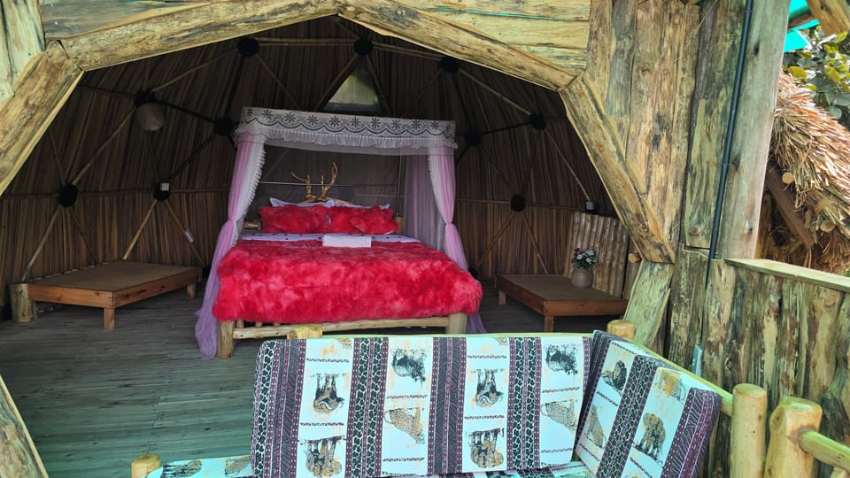 Romantic Tree House | Desk, laptop workspace, bed sheets