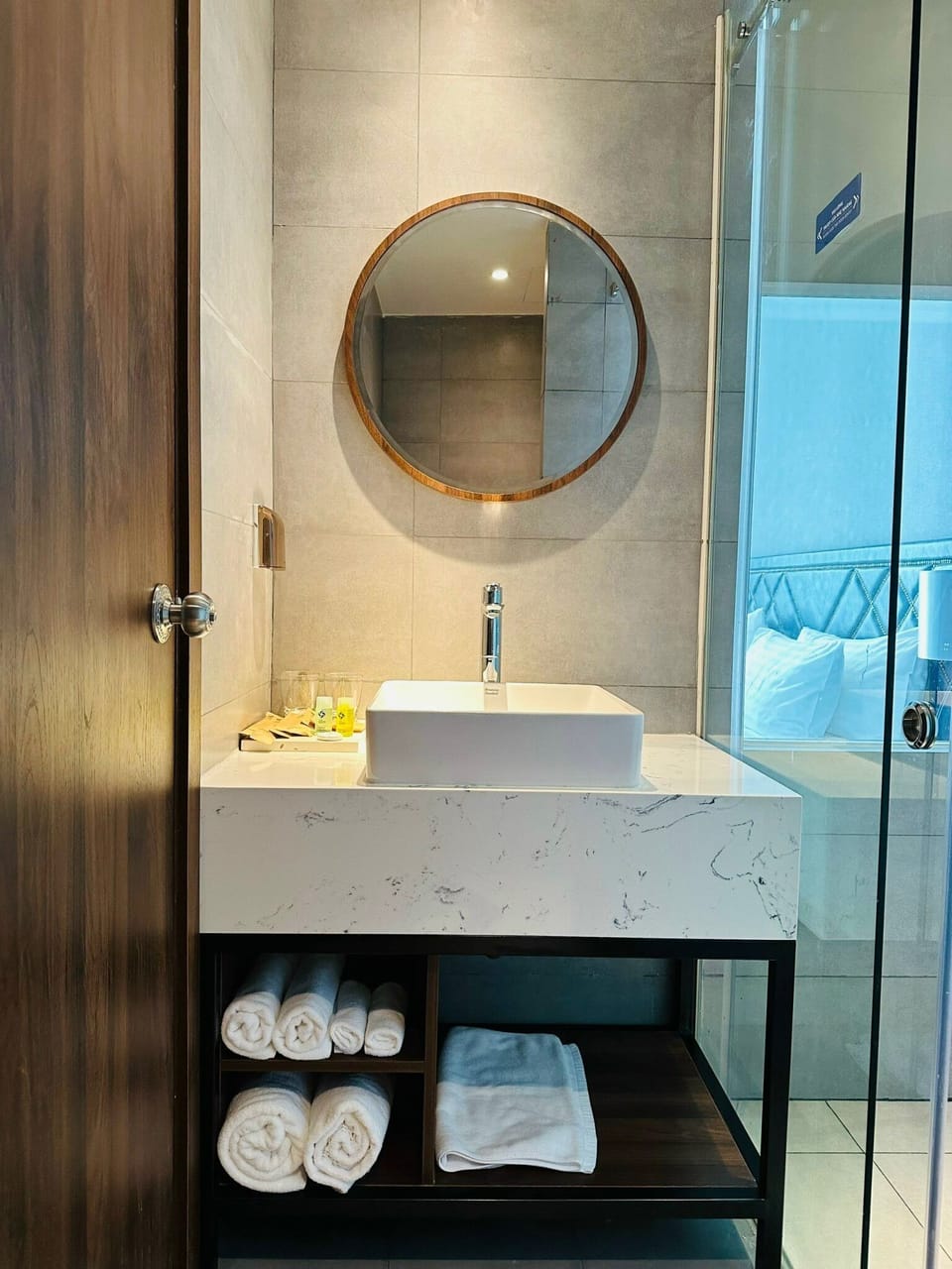Shower, designer toiletries, hair dryer, bathrobes