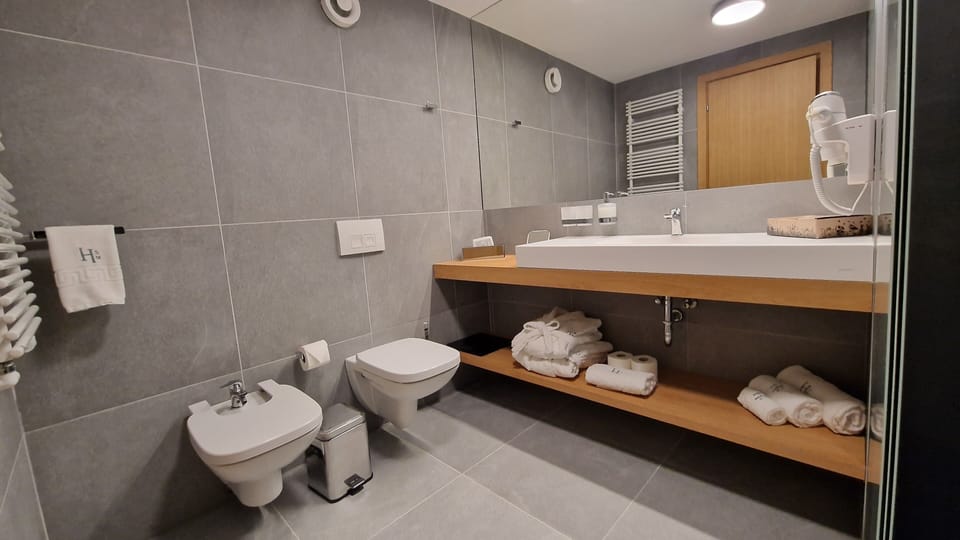 Comfort Double Room | Bathroom | Shower, hair dryer, slippers, bidet