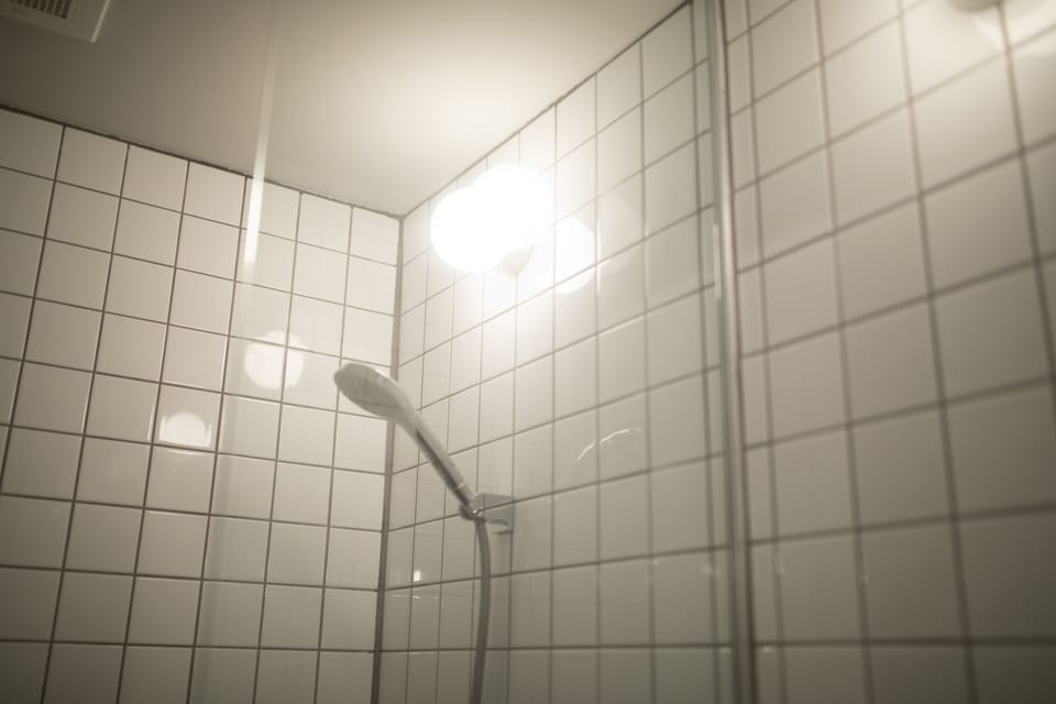 Shower, free toiletries, hair dryer, slippers