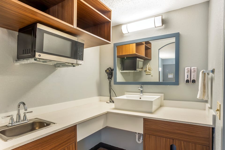 Full-size fridge, microwave