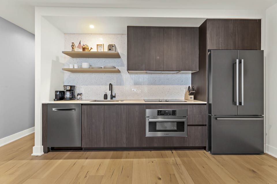 Luxury Condo, 1 King Bed with Sofa bed, Balcony, City View | Private kitchen | Full-size fridge, microwave, oven, stovetop