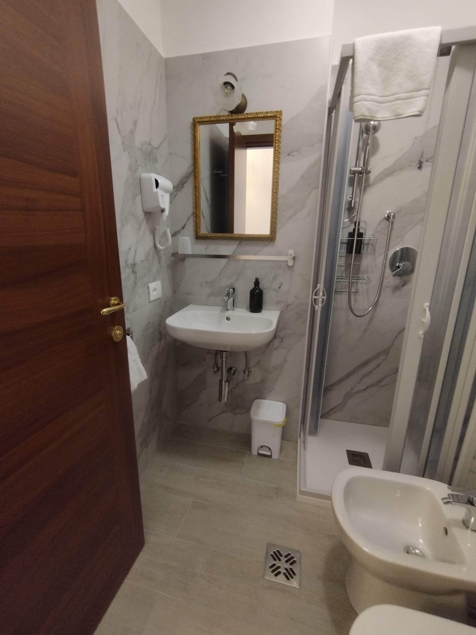 Shower, hair dryer, bidet, soap