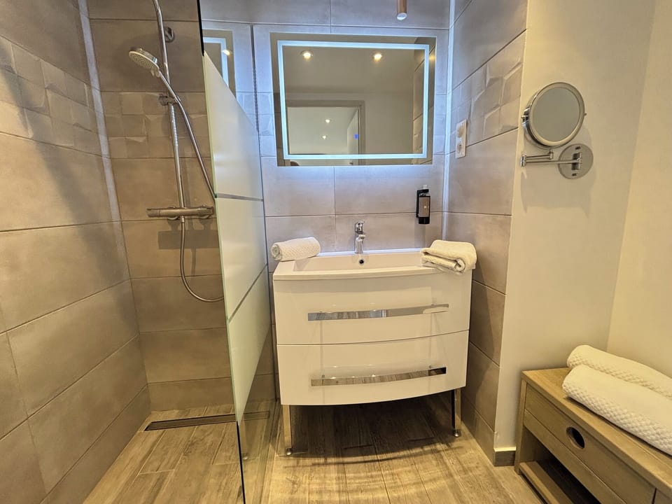 Classic Double Room | Bathroom | Shower, hair dryer, towels, soap