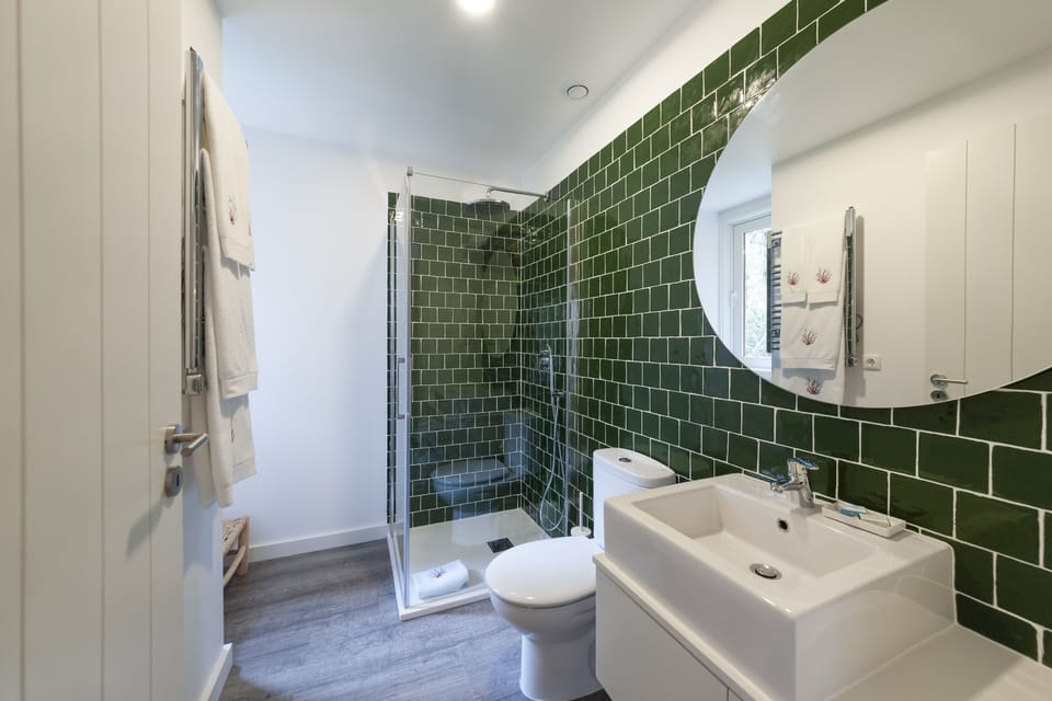 Shower, rainfall showerhead, hair dryer, bathrobes