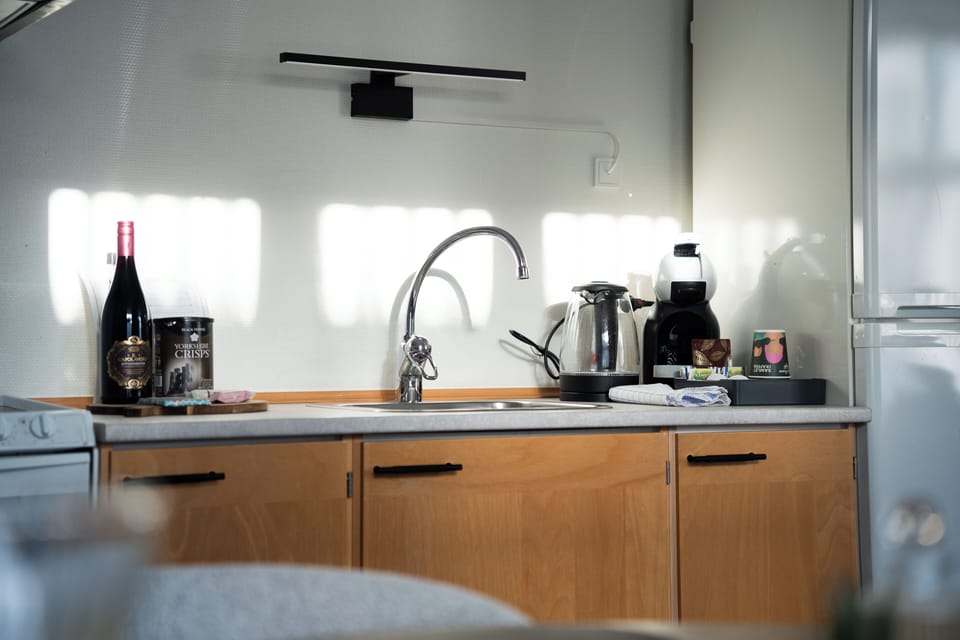 Mini-fridge, oven, espresso maker, coffee/tea maker