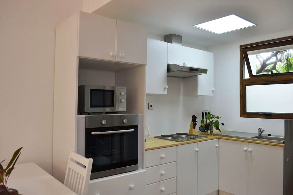 Full-size fridge, microwave, oven, stovetop