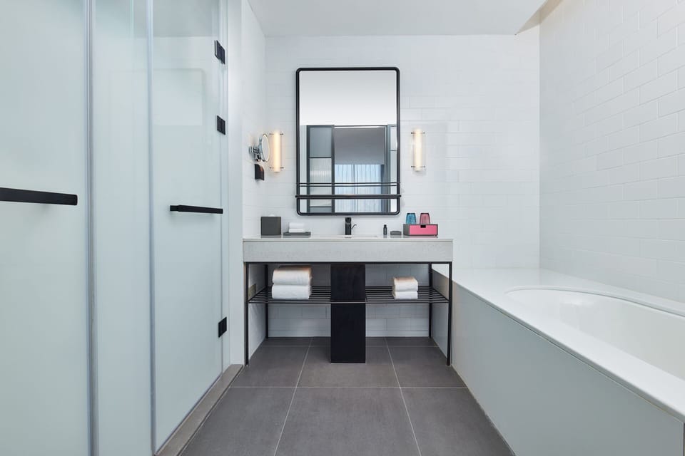 Rainfall showerhead, free toiletries, hair dryer, bathrobes