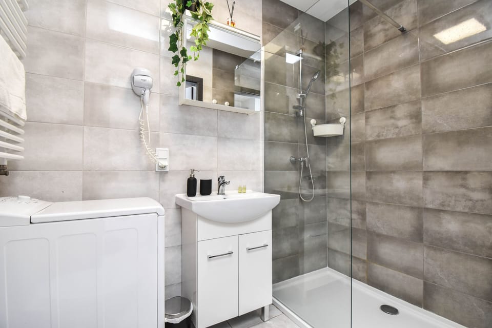 Studio Suite | Bathroom | Shower, rainfall showerhead, hair dryer, towels