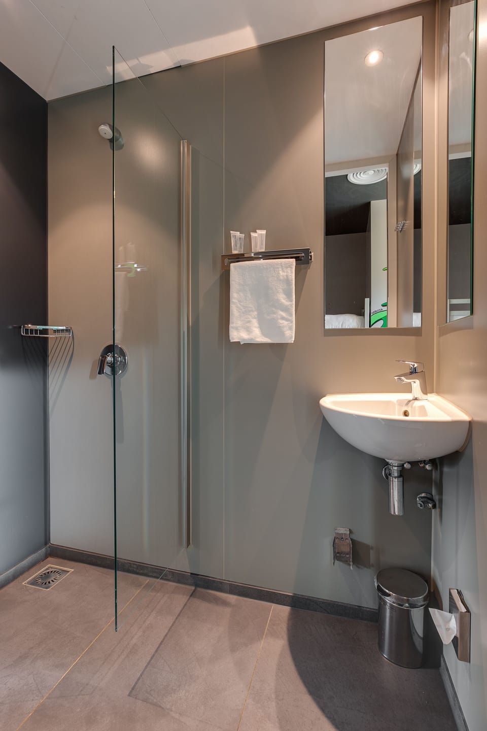 Shower, hair dryer, soap, shampoo