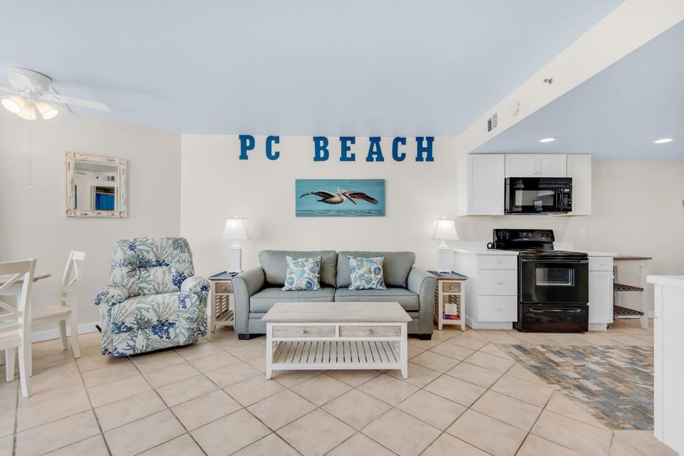 Condo, 1 King Bed with Sofa bed (Sunbird 709W Beach Life) | Living area | TV