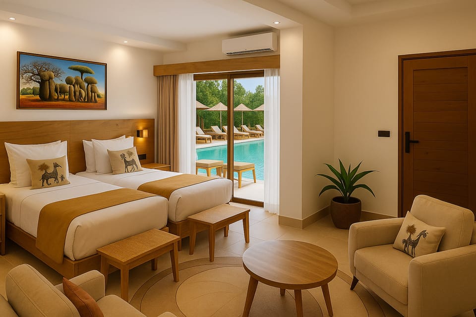 Premium Room, Pool View (Deluxe, King or Twin Bed) | In-room safe, desk, bed sheets, wheelchair access