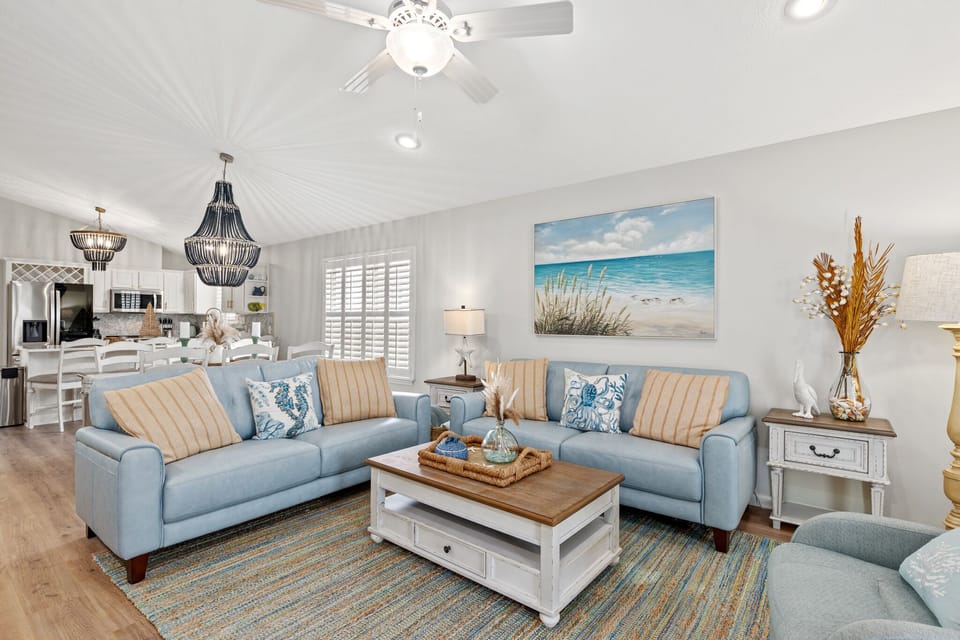 House, Multiple Beds, Patio, Garden View (307 Laguna St) | Living area | 50-inch flat-screen TV with digital channels