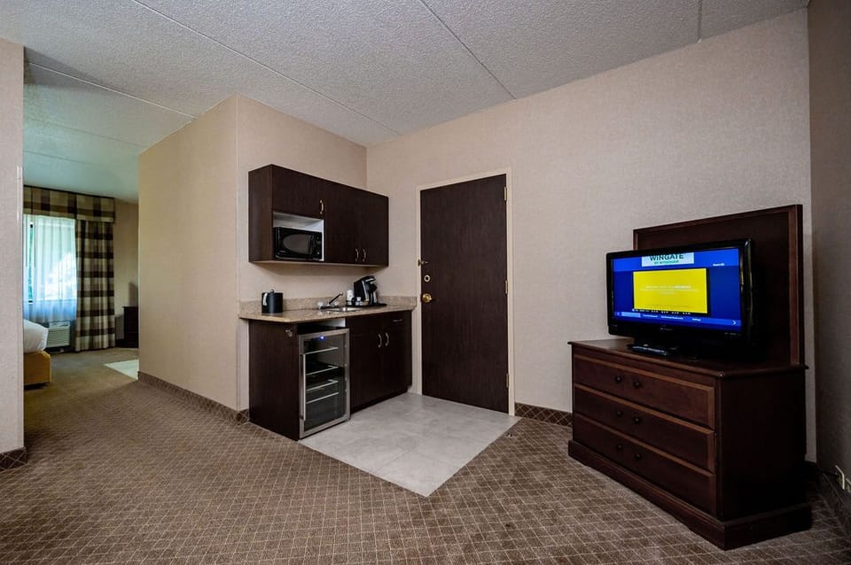 Hypo-allergenic bedding, desk, laptop workspace, iron/ironing board