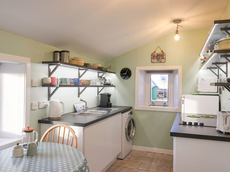 Fridge, dishwasher, electric kettle, cookware/dishes/utensils