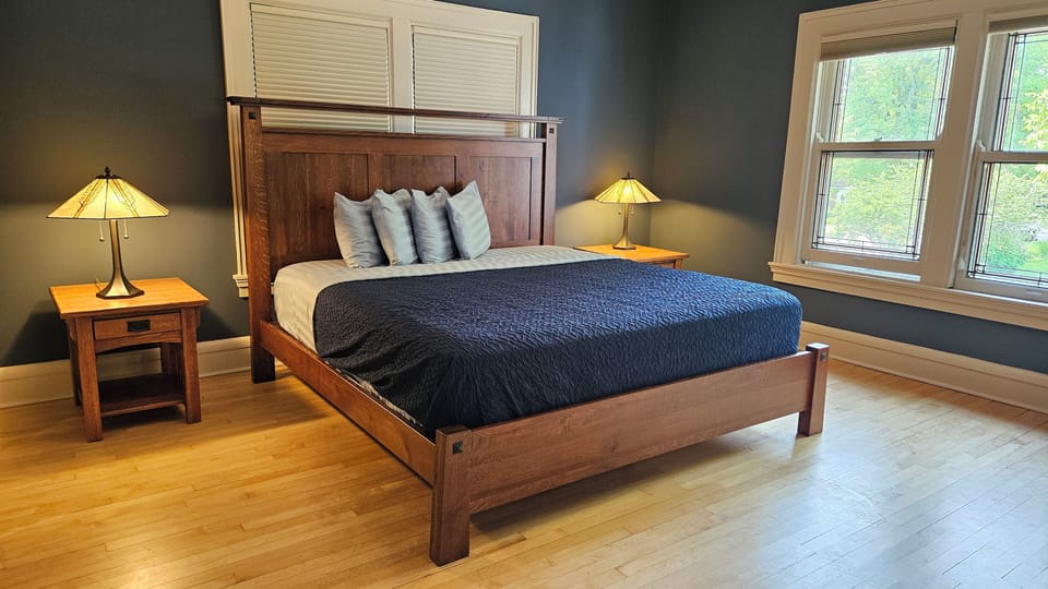 Hypo-allergenic bedding, desk, laptop workspace, iron/ironing board