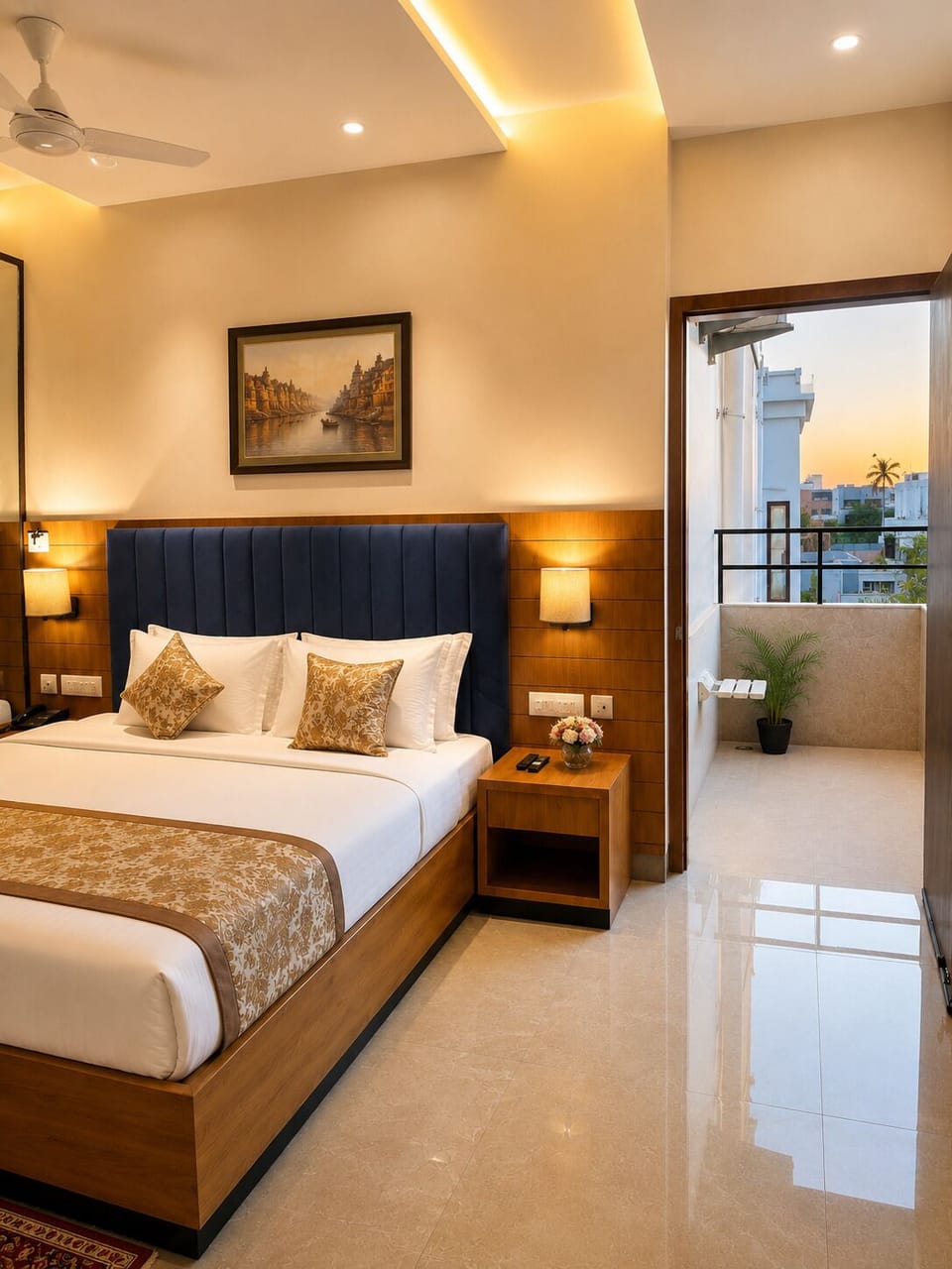 King Room with Balcony | Desk, bed sheets