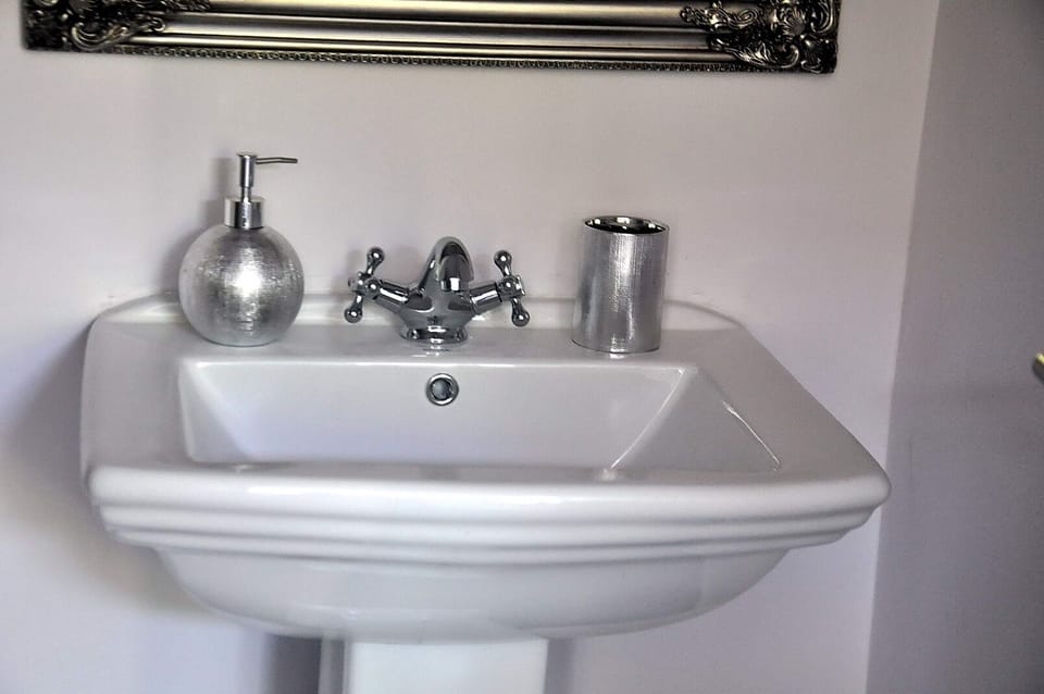 Shower, designer toiletries, hair dryer, slippers