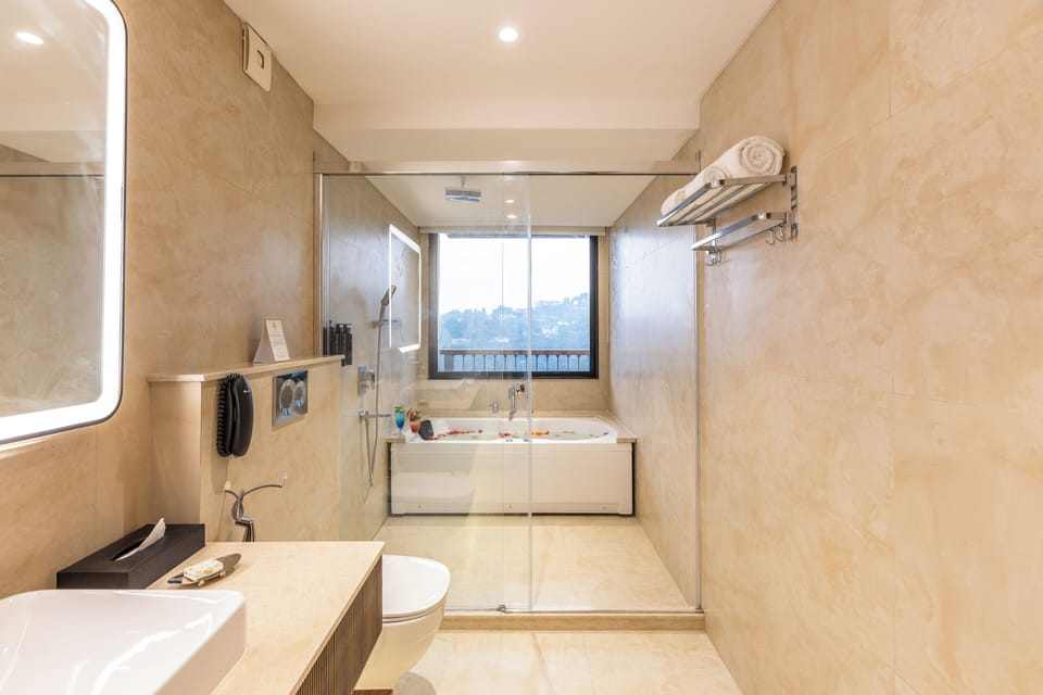 Club room with Jacuzzi | Bathroom | Shower, rainfall showerhead, free toiletries, hair dryer