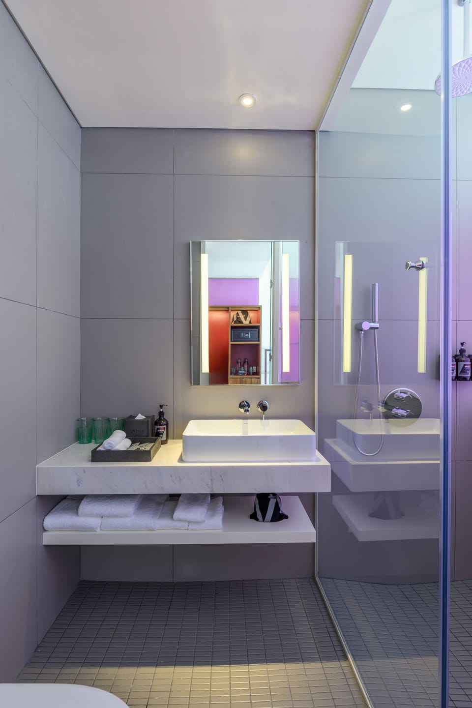 Shower, rainfall showerhead, eco-friendly toiletries, hair dryer