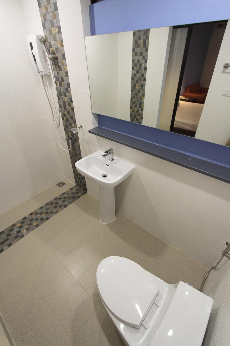 Shower, free toiletries, bidet, towels