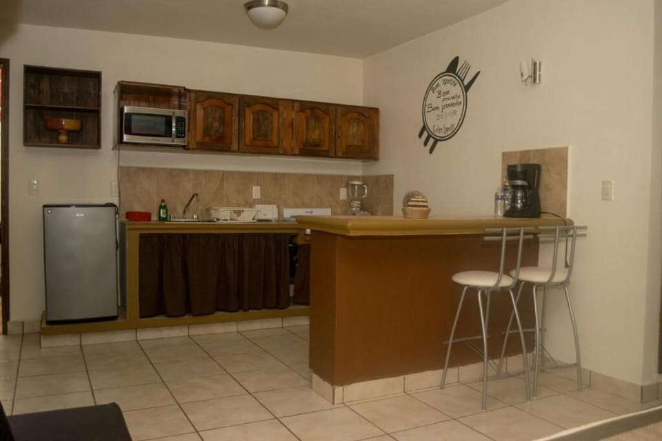 Mini-fridge, microwave (on request), toaster, blender