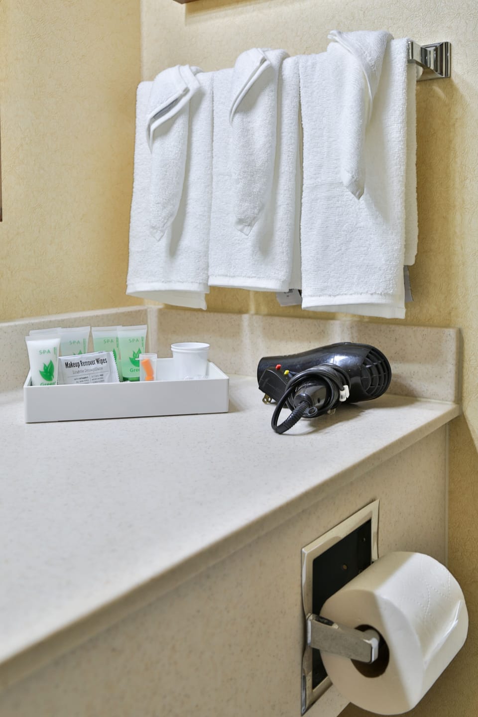 Free toiletries, hair dryer, towels