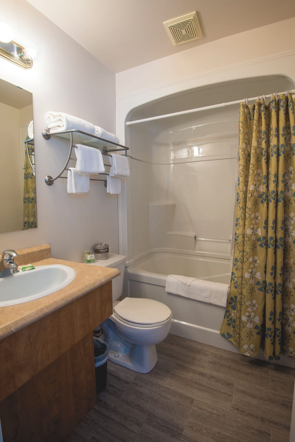 Hair dryer, bathrobes, towels, soap