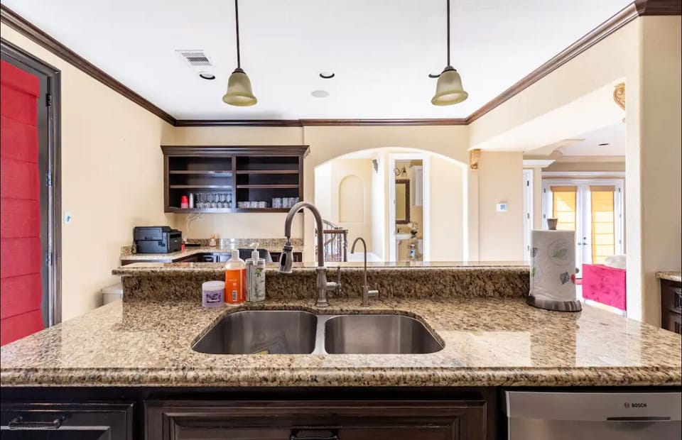 Luxury Villa | Private kitchen | Full-size fridge, microwave, oven, stovetop