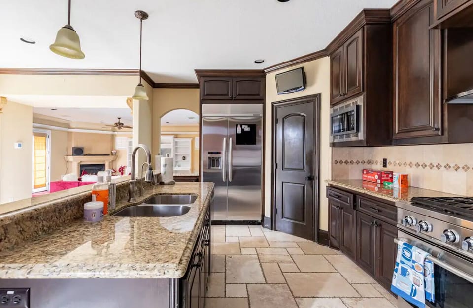 Luxury Villa | Private kitchen | Full-size fridge, microwave, oven, stovetop