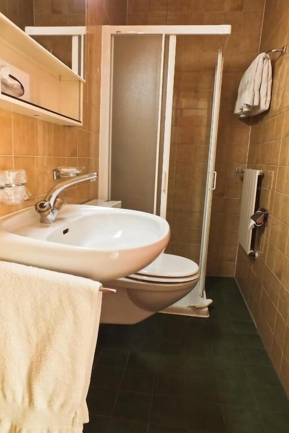 Shower, hair dryer, bathrobes, towels
