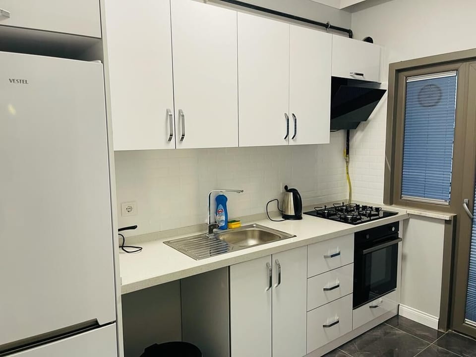 Full-size fridge, microwave, oven, dishwasher