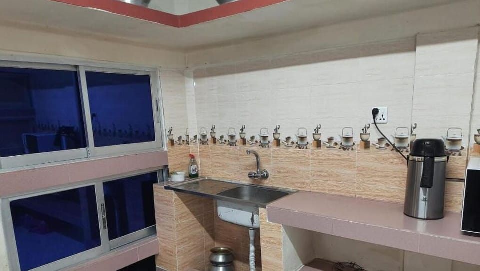 Family Double Room, Pool View | Shared kitchen | Fridge, microwave, dishwasher, electric kettle