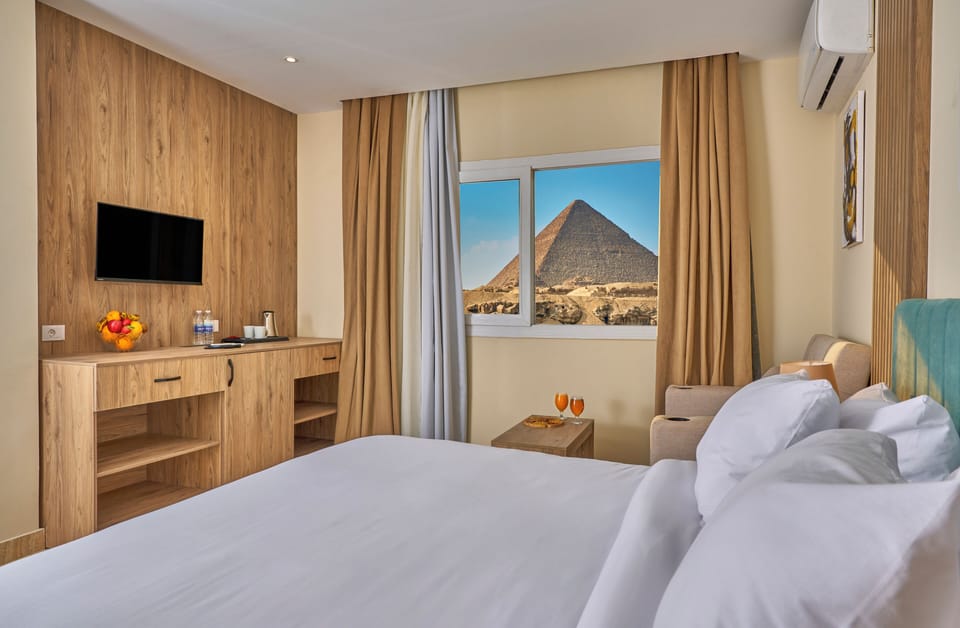 Deluxe Double Room With Panoramic Pyramids View | In-room safe, desk, blackout drapes, free WiFi