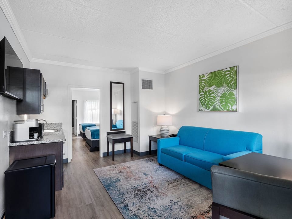 Deluxe Double Suite | Living area | 50-inch Smart TV with cable channels