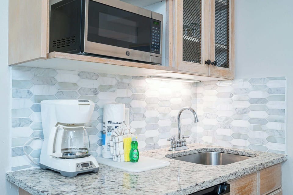 Studio, 1 King Bed with Sofa bed, Patio, Garden View (Seashell Shuffle at Pilot House) | Private kitchen | Fridge, microwave, coffee/tea maker