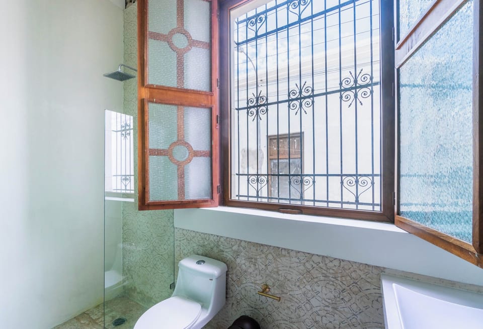 Shower, free toiletries, hair dryer, towels